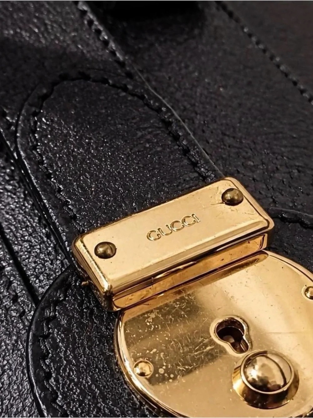 Gucci Black Leather Duffel with Gold-Tone Hardware